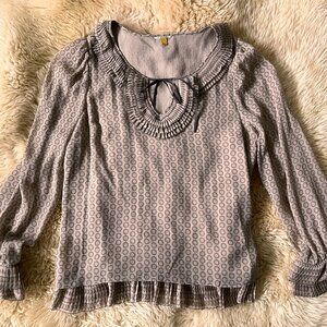 Anthropologie Leifsdottir Beige Silk Ruffle Blouse